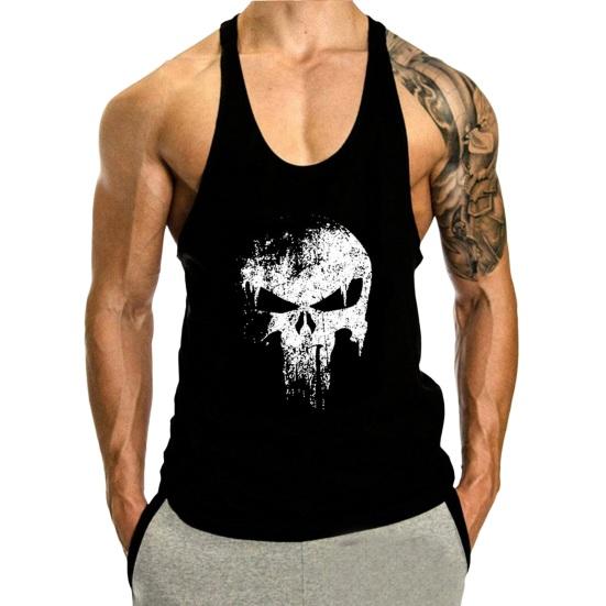 Herren Sommer Weste O-Ausschnitt Ärmellos Loose Fit Racerback Sport Top Schnelltrocknend Totenkopf Print Fitness Weste Bodybuilding Tank M schwarz