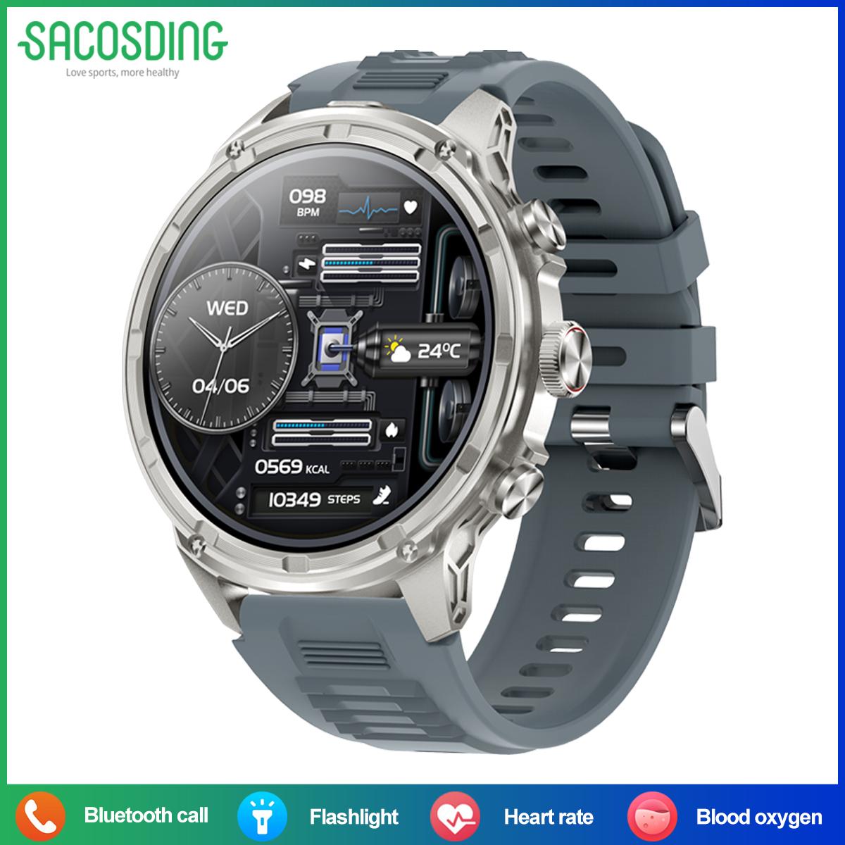 SACOSDING 1,85-Zoll-Ultra-HD-Smartwatch mit Taschenlampe und Bluetooth-Anruf, 710 mAh großer Akku, Sport-Fitness-Tracker, Smartwatch für Huawei Xiaomi
