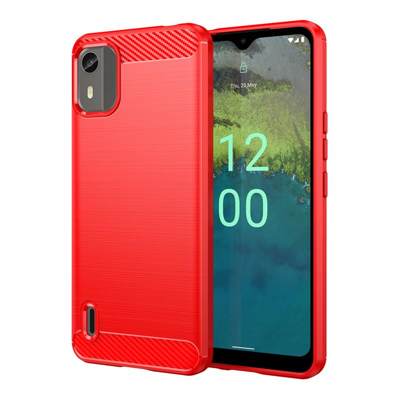 Für Hülle Nokia C12 Pro Hülle Für Nokia C12 Pro Bumper Stoßfest Silikon Kohlefaser Rückseite Hülle Für Nokia C12 Pro Hülle 6,3 Zoll For Nokia C12 rot