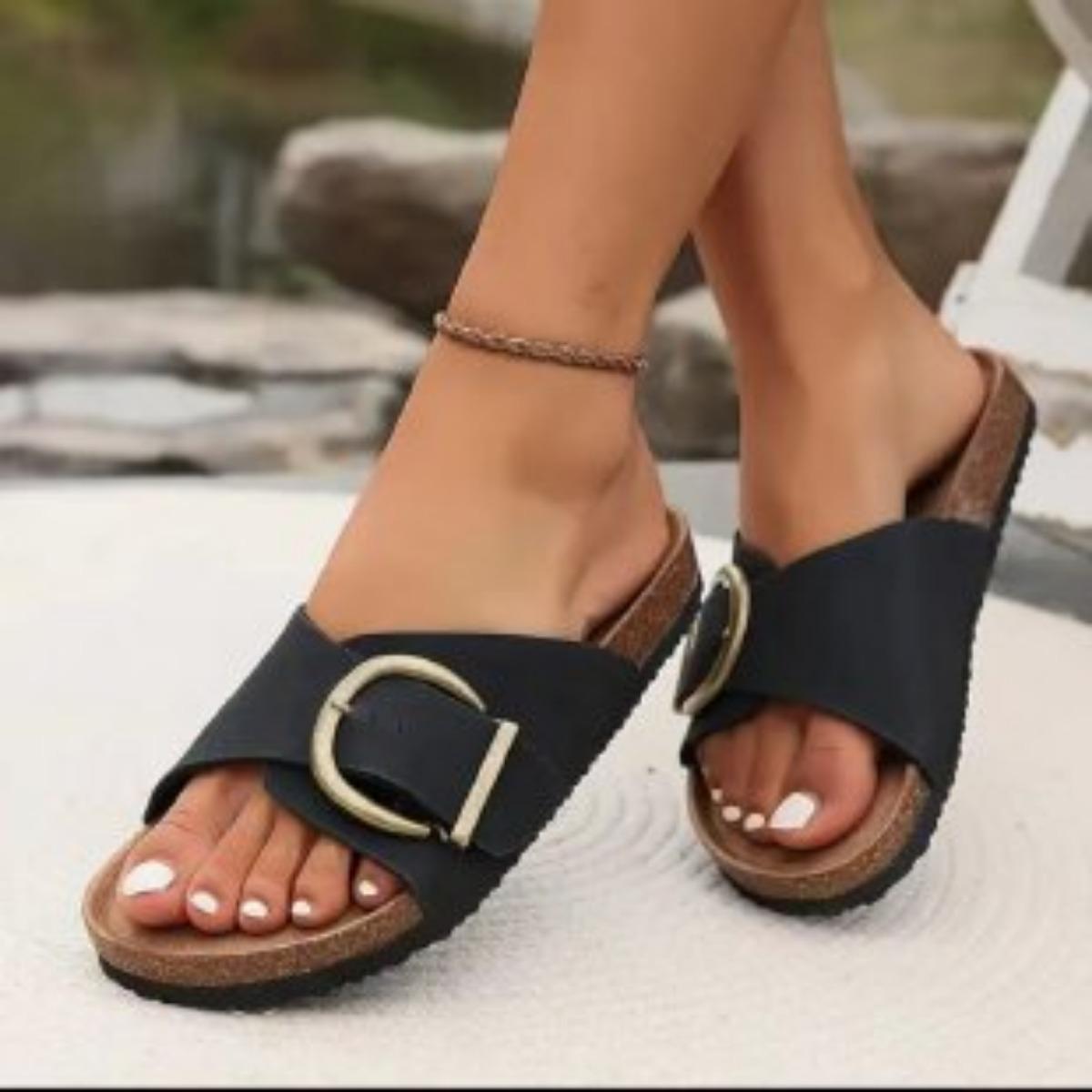 Einzeilige Hausschuhe für Damen am Strand, Zehenoffene flache Sandalen für Damen, Übergrößen-Sandalen für Damen 40 schwarz