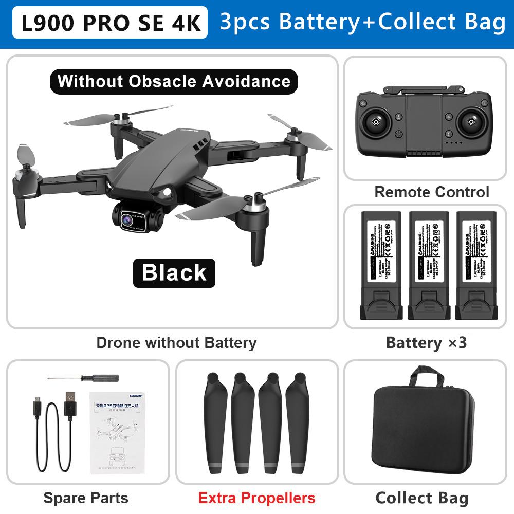 Neue L900 PRO SE Drohne 4K Professionelle GPS 5G WIFI Bürstenloser Motor Dual Kamera Drohne Faltbarer RC Quadcopter FPV Hubschrauber Spielzeug Geschenk 3 battery schwarz