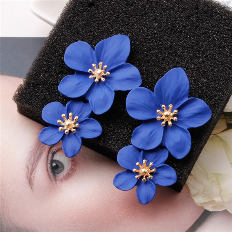 Modeschmuck Große Doppelblume Gemischte Farbe Ohrringe für Frauen Sommer Stil Party Hochzeit Übertriebene Ohrringe blau
