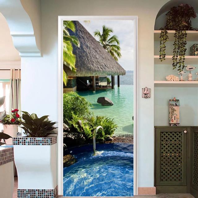 Selbstklebende Türtapete PVC Home Design Dekoration Strand Straße Aufkleber Porte Landschaft Poster Wandbild Wandtattoos MT-2352