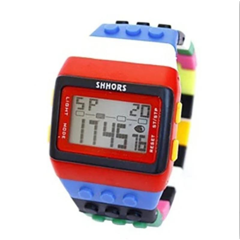 Herren- und Damenuhr Trendige Regenbogen-Bausteine Studenten-Armbanduhr Multifunktionale LED Wasserdichte Elektronische Sportuhren gray