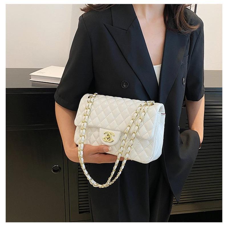 Tasche Damen Neue Tasche Umhängetasche Crossbody-Tasche Premium-Leder Rauten-Ketten-Tasche Damen 1 weiß