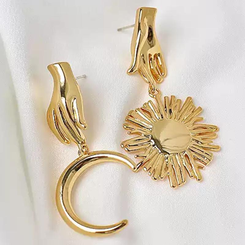 Kreative handgefertigte Sonne-Mond-Ohrringe im böhmischen Stil, Damen-Ohrringe, Damen-Hochzeits-Ohrringe gold
