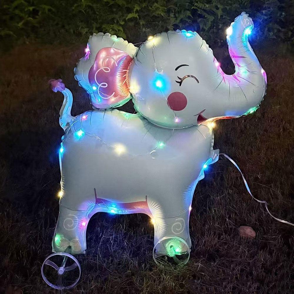 Mit Rädern Cartoon Tier Ballon Mit Licht 3D Ballon Tier Stofftier Kindergeschenk Blue Elephant