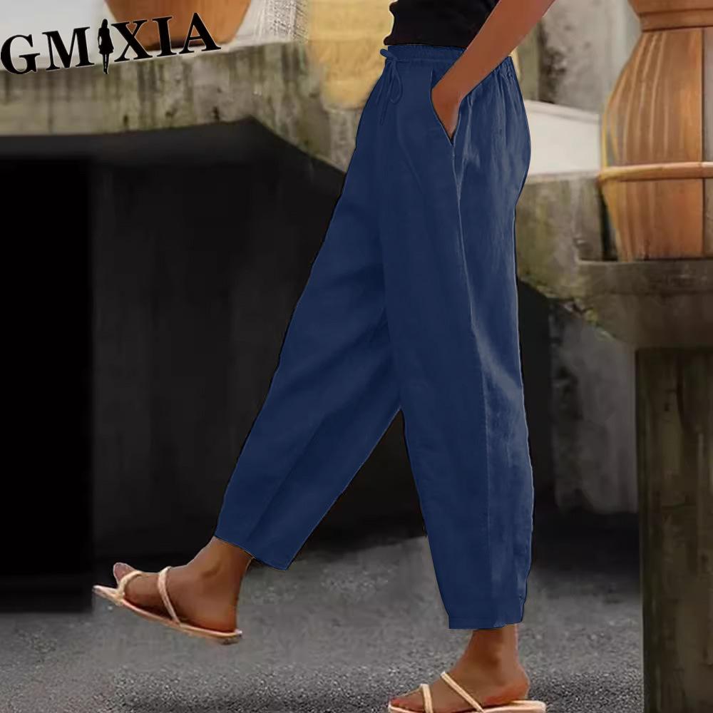 GMXIA Damenmode Lässige Einfarbig Bedruckte Hosen & Caprihosen XXXXXL navy blau