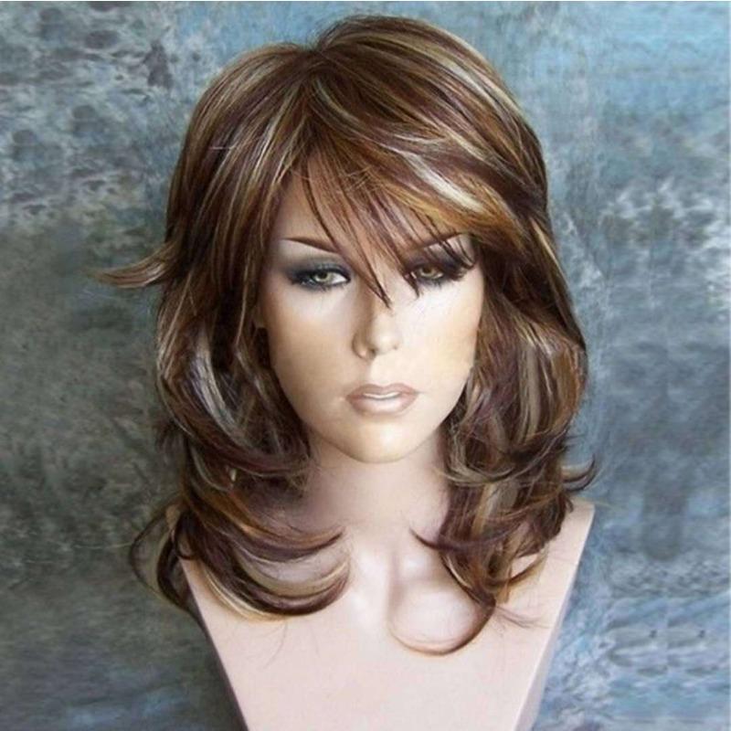 Gemischte braune Perücken für Frauen Synthetisches Haar Kurze Bob-Perücken mit Seitenscheitel Natürliches Haar Mutter-Perücke Weibliche Highlights Hitzebeständig