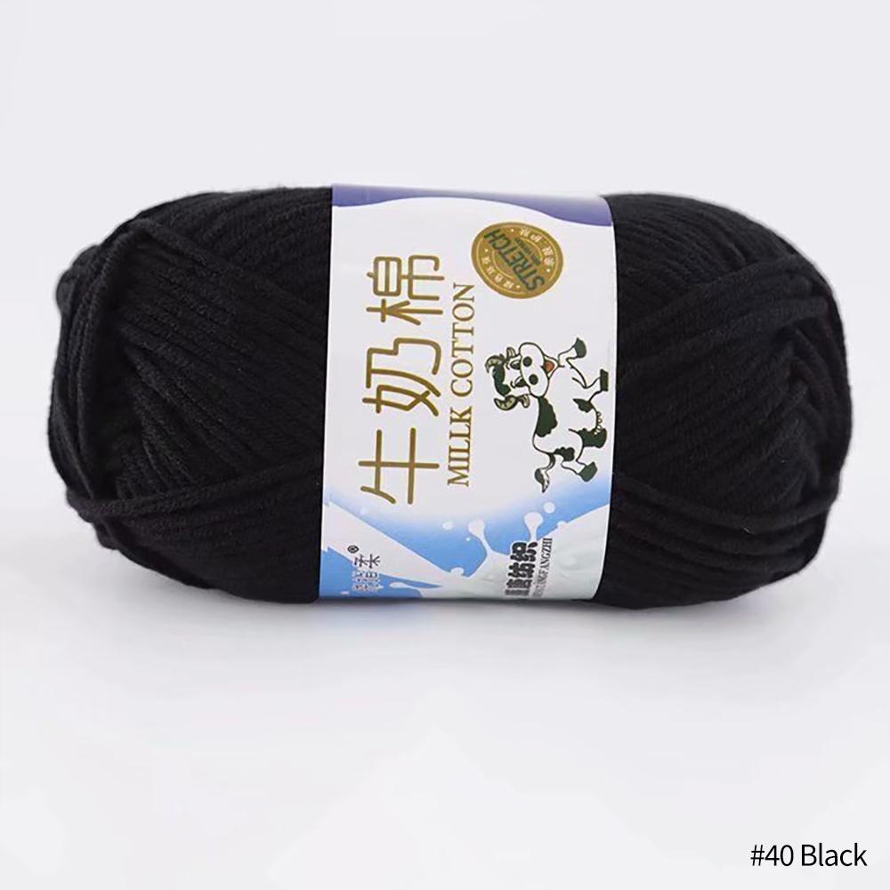 FEIJIEAST 50 g/Rolle Milch-Baumwollgarn, 5-lagig, Handstrickgarn, weich, warm, DIY-Baumwollfäden, Babywolle zum Handstricken, Häkelgarn schwarz