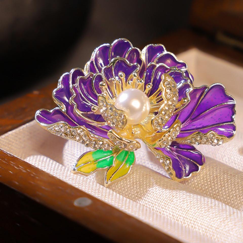 Elegante Pfingstrose Blume Perle Broschen Pins Für Frauen Mädchen Exquisite Hemd Kleid Rucksack Anzüge Hut Pins Corsage Geschenke violett