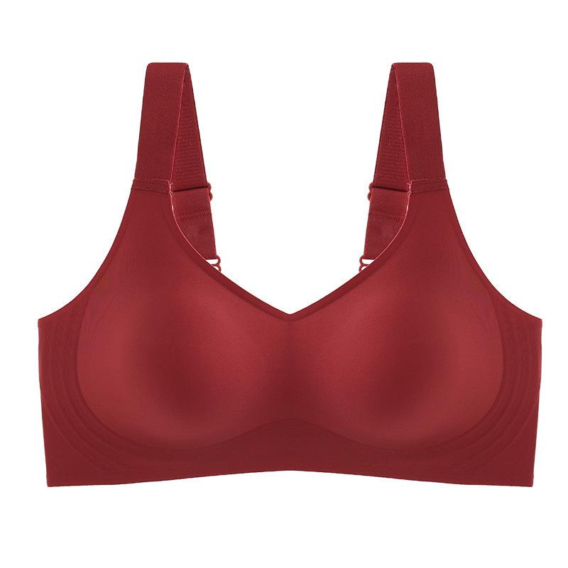 Damen Nahtloser Übergrößen-BH Kabellos Bequemes Büstenhemd Weiche Dünne Körbchen-BHs Einfarbiges Unterwäsche Sexy Damen-Dessous XXL rot