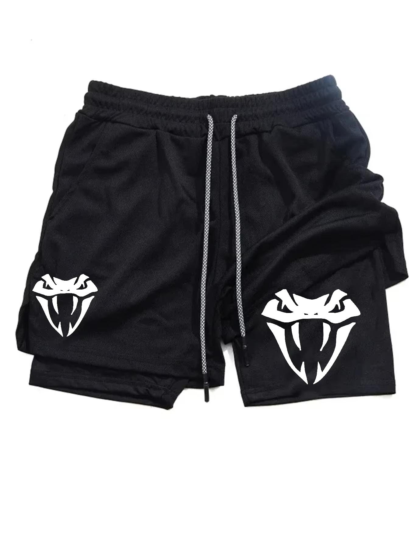 Fitnessshorts Herren Doppelschicht Trainingsshorts 2 in 1 Schnelltrocknend Trainings-Kurzhosen Fitness Sport Jogginghosen RL0604 L