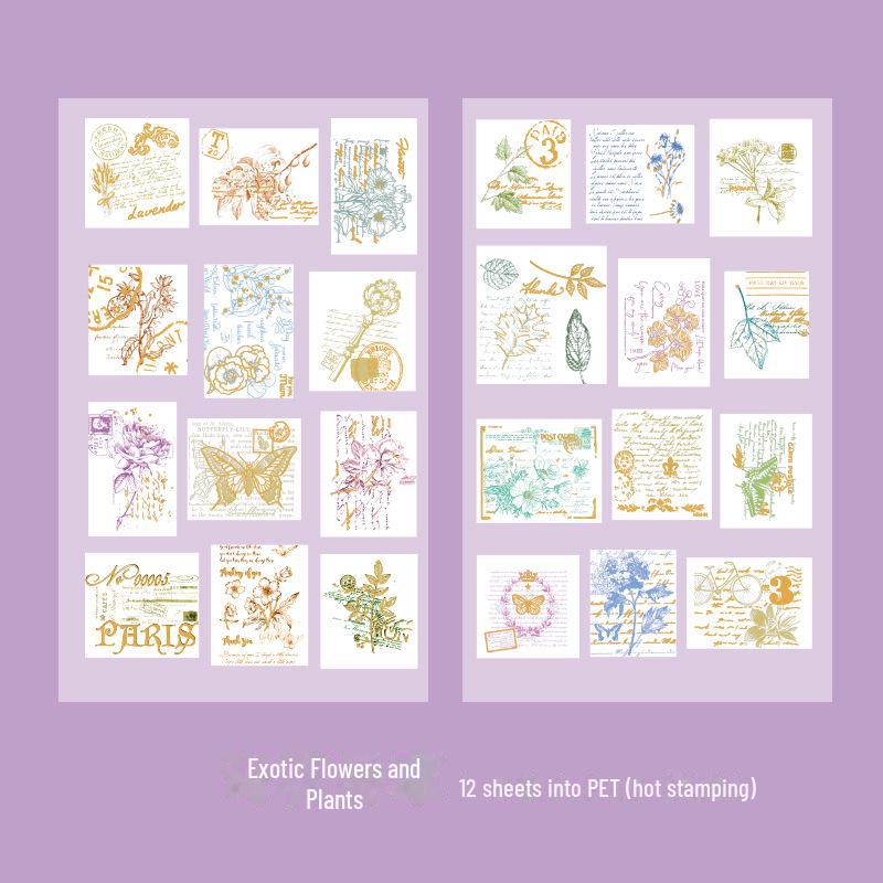 Yuezhen Retro-Notizbuchaufkleber mit Goldprägung für Kinder – 2 süße Stücke Exotic Flowers and Plants