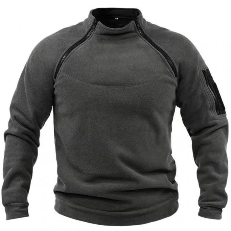 Herren Streetwear Militär Sweatshirt Fleece Winter Reißverschluss Pullover Mode für Herren Einfarbig Lose Lamm Dicke Jacke Herrenbekleidung XXL dunkelgrau