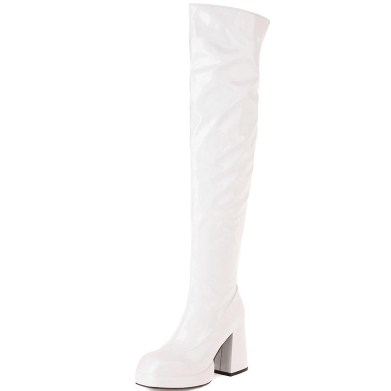 Sexy Overknee-Stiefel für Damen, sexy Lack-Fetisch-Party-Schuhe, Overknee-Stiefel mit Absätzen, Rot, Schwarz, Rot, Winter-Langschuh 48 weiß