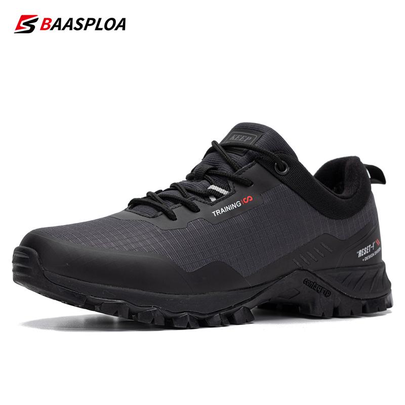 Baasploa Herren Rutschfeste Sneakers Verschleißfeste Wanderschuhe Herren Outdoor Wasserdicht Sneaker Leichte Herren Wanderschuhe 43 grau
