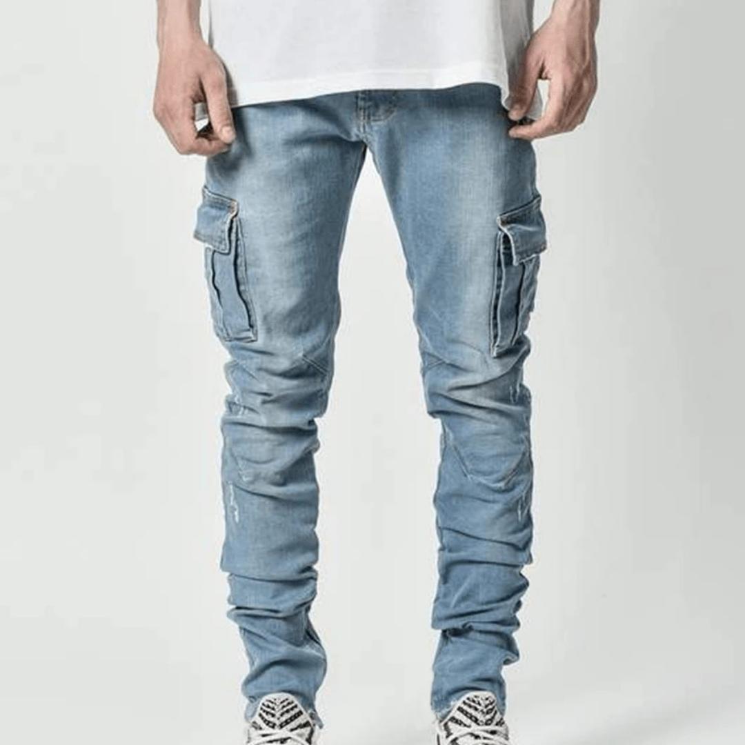 Neue Jeans Herren Seitentasche Small Leg Skinny Jeans Herren L