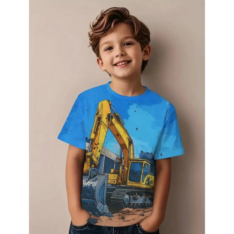 Cooler 3D Traktor Print Kinderkleidung Jungen T-Shirt Kurzarm Mode Kinder Sommerkleidung Outdoor Aktive Kinderbekleidung 130 blue