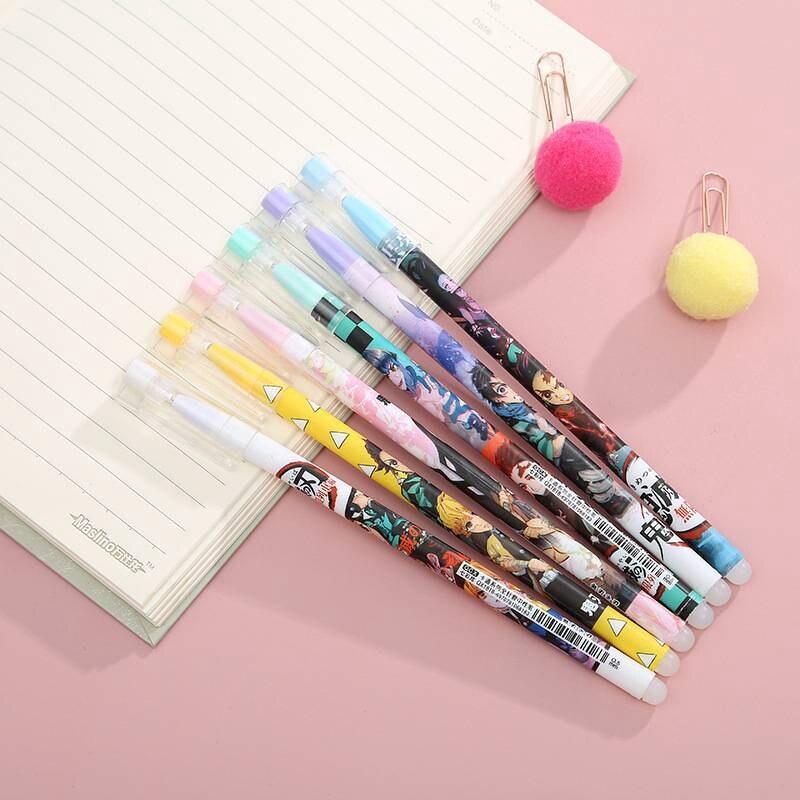 6 Stück Anime Demon Slayer Kimetsu No Yaiba Kamado Tanjirou Niedliche blaue Tinte neutral löschbarer Stift Kawaii Gelstift Kinder Briefpapier Geschenk 6PCS blau