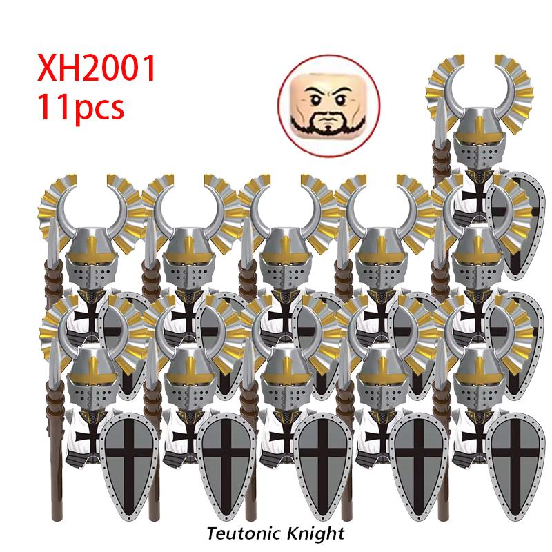 11 stücke Mittelalterlichen Alten Schweren Gepanzerten Templer Ritter Kreuzfahrer Militärischen Soldaten Waffen Modell Bausteine Kinder Spielzeug