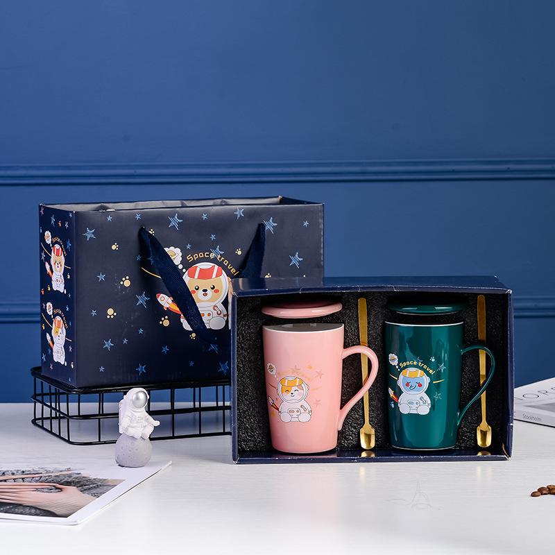 Tierischer Astronauten Paar Tasse Chinesischer Valentinstag Keramiktasse Goldschmuck Event Geschenk Tasse 380ML