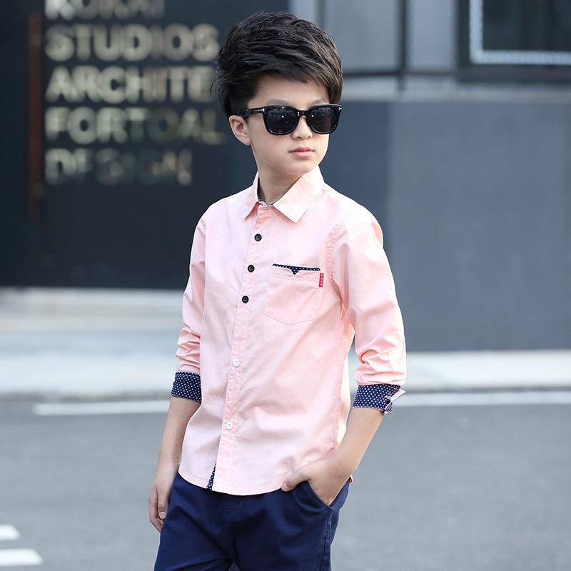 Kinder Jungen Hemden Baumwolle Solide Kinder Kleidung für Kleidung Kind Top Mode Junge Hemden Langarm Bluse 160 rosa