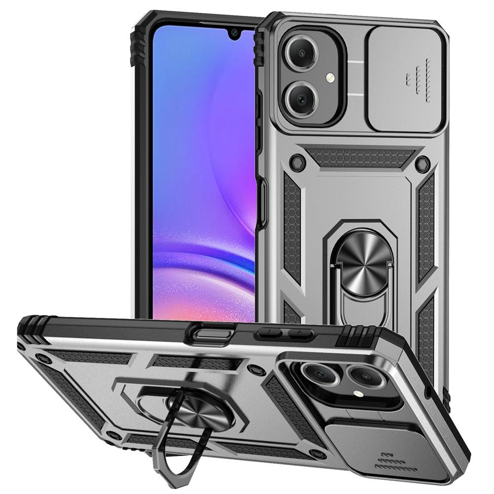 Für Samsung Galaxy A07 Hülle Auto Magnetring Ständer Panzer Handyhüllen für Galaxy A07 A 07 GalaxyA07 Schiebe Linsenschutz Abdeckung For Galaxy A07 silber