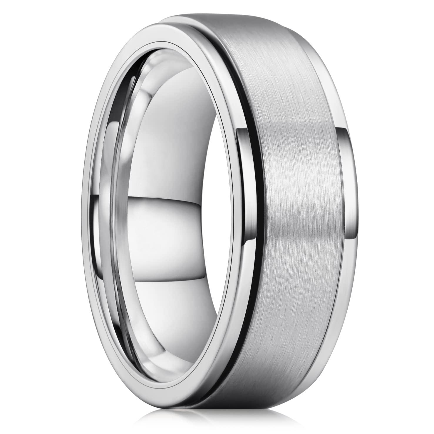 Edelstahl Angst Fidget Spinner Ringe für Herren Cool Punk Spinning Drehringe für Herren Anti-Stress Ehering Schmuck 11 white