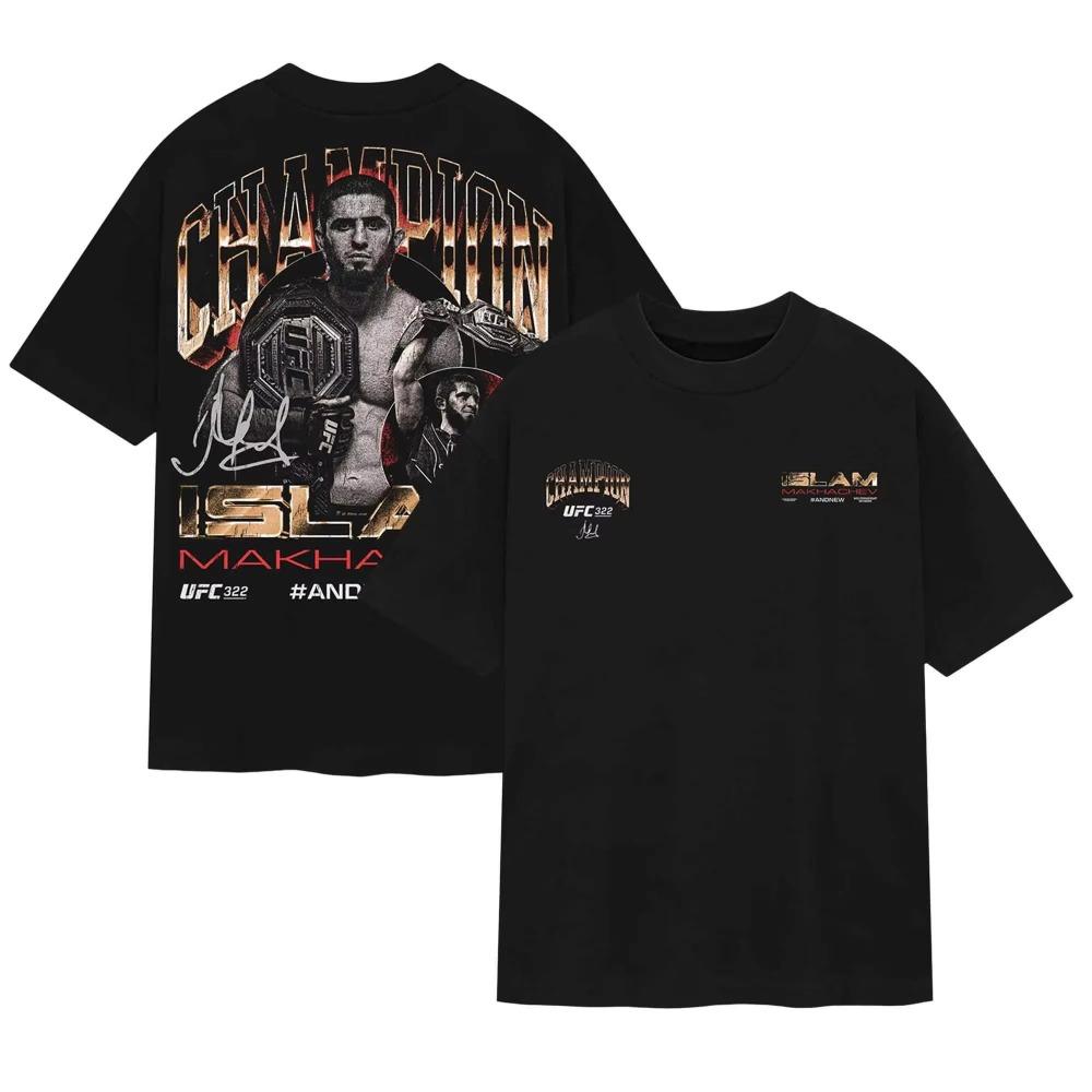 Khabib Nurmagomedov Der Adler UFC Zweiseitiges Übergroßes T-Shirt, Unbesiegter Champion Grafik-T-Shirt, Unisex Freizeit-Oberteil M beige