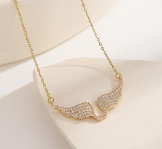 Exquisite Luxus Funkelnde Voller Zirkon Gold Engelsflügel Anhänger Halskette für Damen Mode Designer Schmuck Zubehör gold