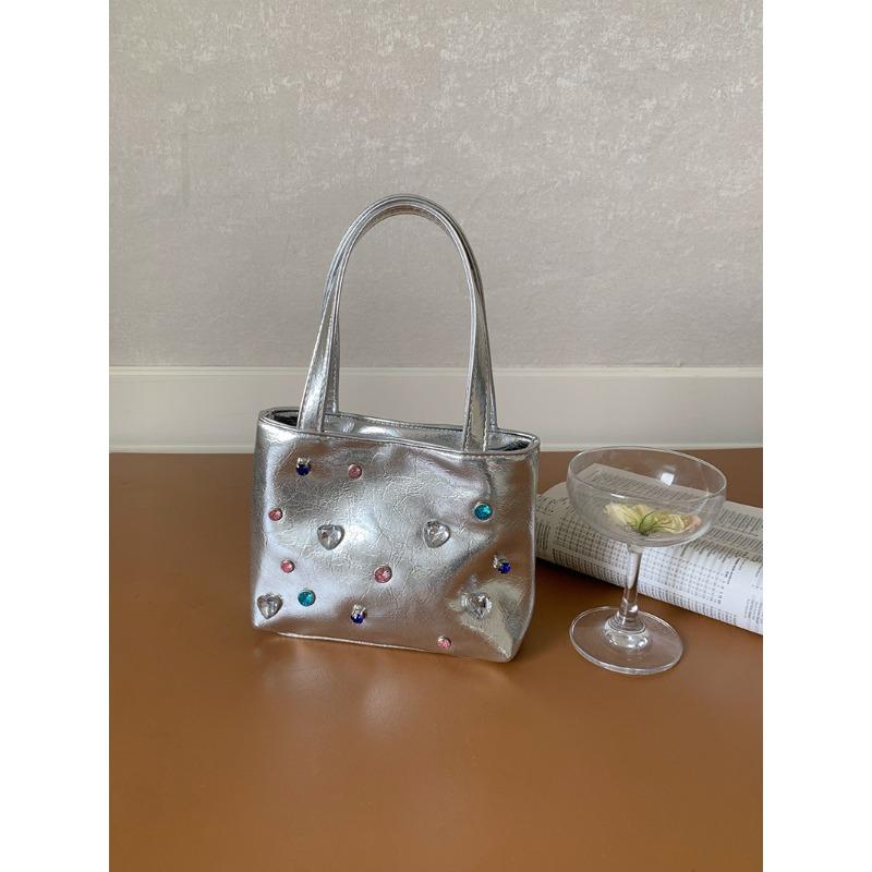 Nischen-Tragetasche mit Strasssteinen für Damen, Neuer Hot-Girl-Stil, Umhängetasche, Tragetasche, Ins Silber, Handytasche, Trend gray