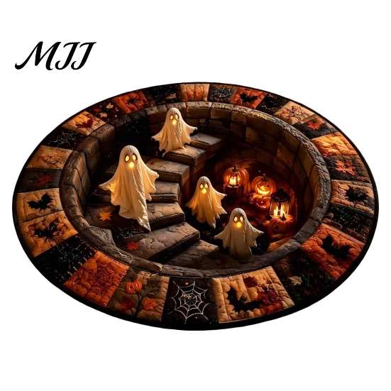 Runder Teppich 3D Spuktreppen Teppich, Halloween Geist Treppen Teppich mit Dekorativer Anti-Rutsch-Rückseite, Fußmatte für Wohnzimmer Schlafzimmer Badezimmer 40cm A brown