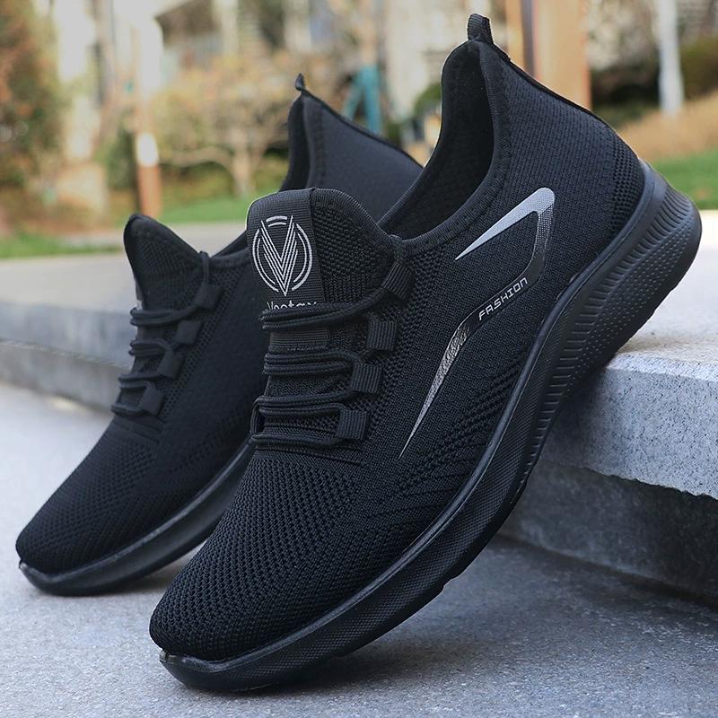 Herrenschuhe Frühling Freizeitschuhe Atmungsaktive Mesh-Oberfläche Outdoor-Sneaker für Männer 43 schwarz