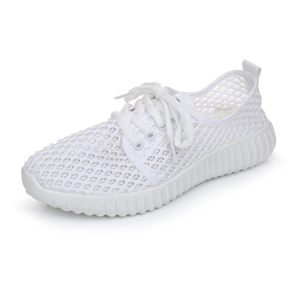 Sommer-Sportschuhe für Damen, lässige Laufschuhe, atmungsaktive Tennisschuhe für Damen, flache Unterseite, Mesh, zum Schnüren, Einzelschuhe für Damen 36 weiß