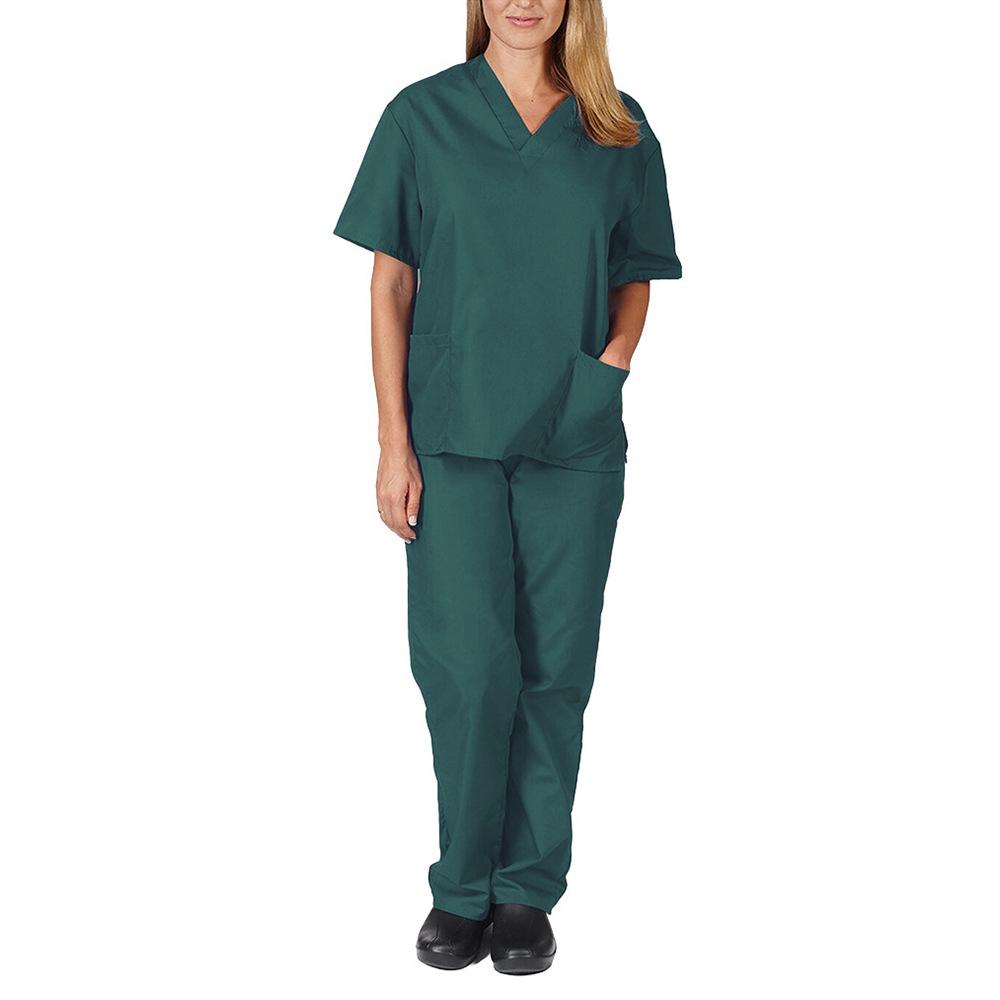Männer & Frauen Kurzarm V-ausschnitt Top + Hose Pflege Arbeits Uniform Set Anzug Gesundheits Arbeiter Arbeitskleidung Schützen Uniform arzt Kleidung XXL hellbraun
