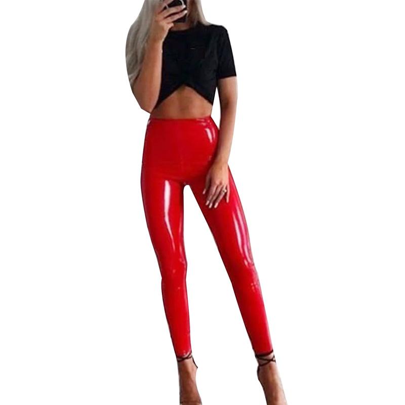 1Stk PU Leder Skinny Etui Lederhose Leuchtende Unifarbe Sexy Damen Hüfthebung S