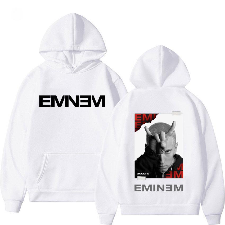 Rapper Eminem Musikalbum Hoodies Welttournee Grafik Hoodie Herren Damen Mode Hip Hop Punk Hoodie Vintage Sweatshirt Streetwear S white