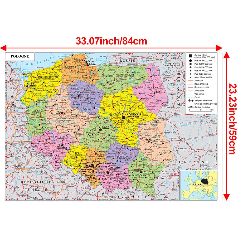 Französische Serie Karte - Polen Administrative Karte, Wanddeko, Geschenk, Reise-/Bildungswerkzeug, für Wohnzimmer, Badezimmer, Homeoffice 84*59cm