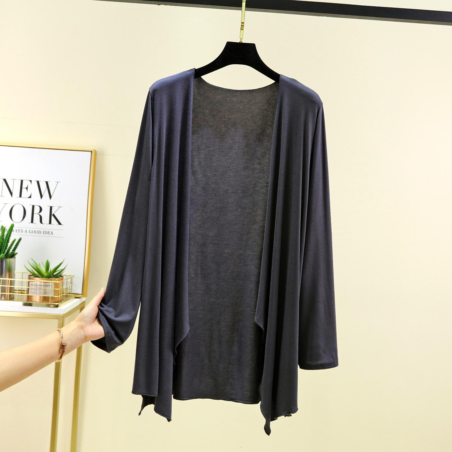 Herbst Sommer Sonnenschutzkleidung Damen Modal Cardigan Damen Schal Oberbekleidung Weibliche Langarm Strickjacken Damen Dünner Mantel XXL dunkelgrau