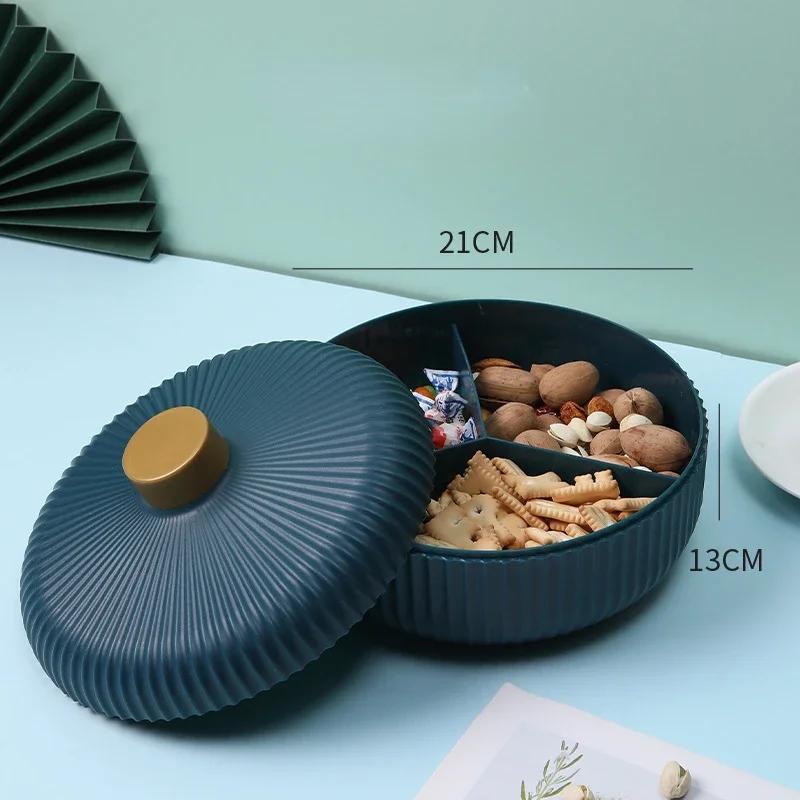 Lebensmittelplatte Lebensmittelaufbewahrungstablett mit Deckel 4-Fach Snack Trockenfrüchte Süßigkeiten Nuss Servierplatten Tablett white