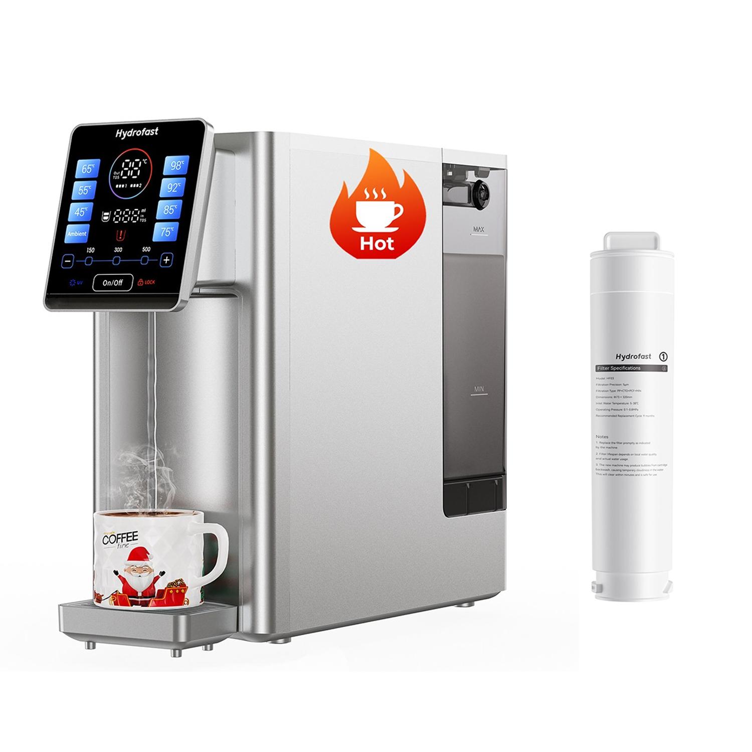 Hydrofast W100 Tisch-Wasserfilter, 8 Temperaturen Heiß & Raumtemperatur – mit HF03 Verbundfilterelement für W100