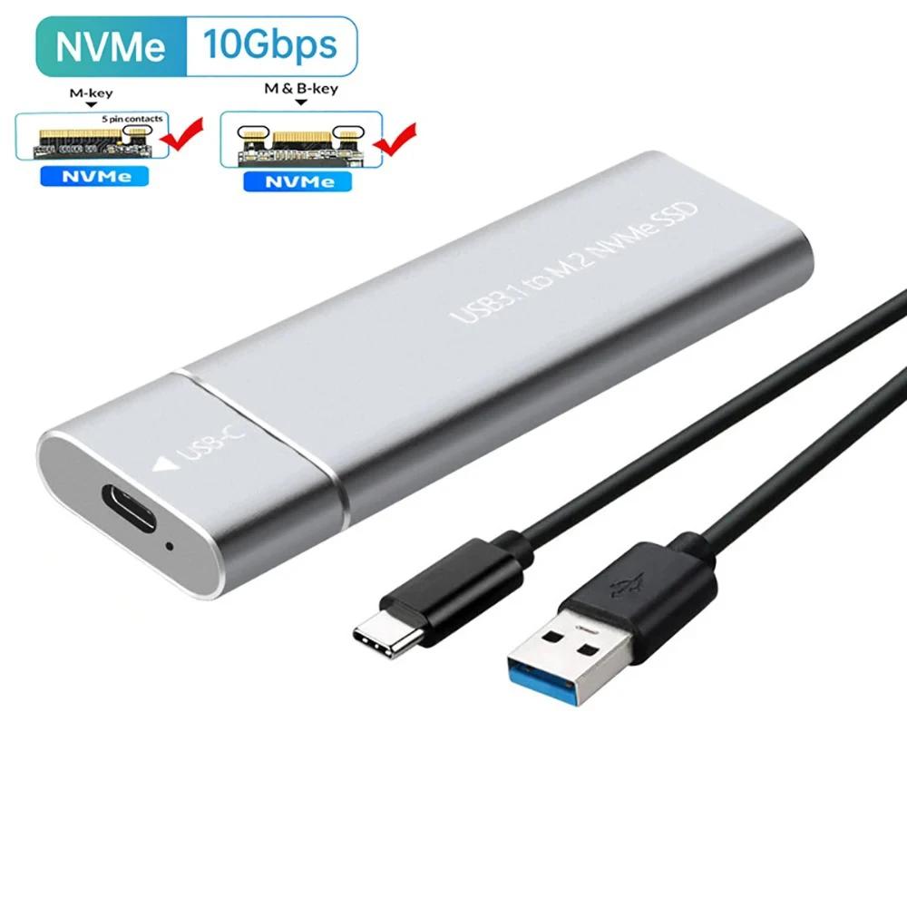M2 SSD Gehäuse NVMe PCIe 10Gbps M.2 SSD Gehäuse Tragbar USB C 3.1 auf M.2 NVME SSD Box Adapter Werkzeugfrei Externes Speichergehäuse silber