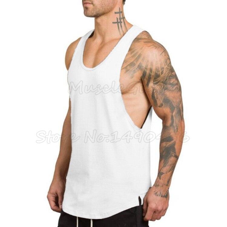Muscleguys Markenkleidung, solide Tanktops für Männer, leeres Unterhemd, Muskelweste, Bodybuilding und Fitness, Stringer-Tanktop für Fitnessstudios L weiß