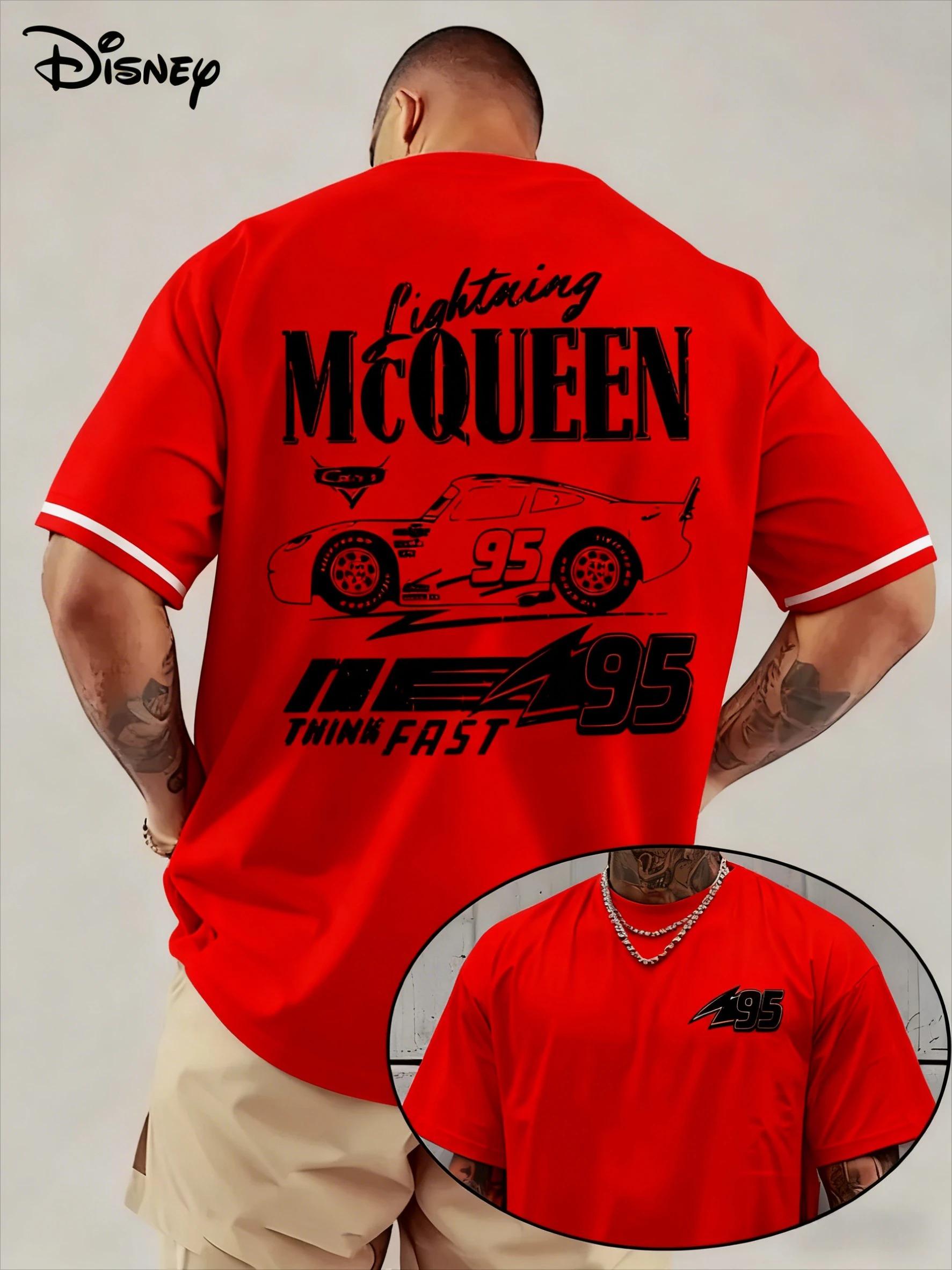 Übergroßes T-Shirt mit kurzen Ärmeln und thematischem Grafikdruck von Disney Cars Lightning McQueen, einschließlich der Illustration des Rennwagens #95, L braun