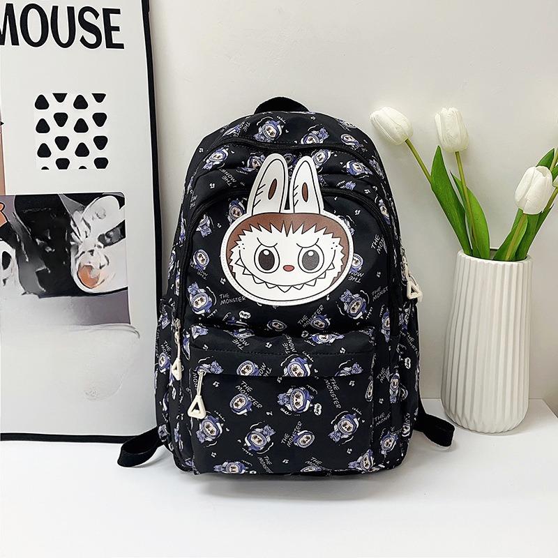 Neue Labobo Junior High School Schultaschen Niedliche Cartoon Lastreduzierung Mädchen Rucksäcke Hochwertiges Nylon Wasserdicht Doppelschulter Büchertasche schwarz