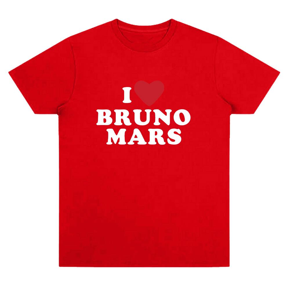 Ich liebe Bruno Mars Weiches T-Shirt Bruno Mars Aufdruck T-Shirts Damen Herren Lässiges Baumwoll-T-Shirt Rundhals Kurzarm Basic Oberteile Tägliche Kleidung XL rot