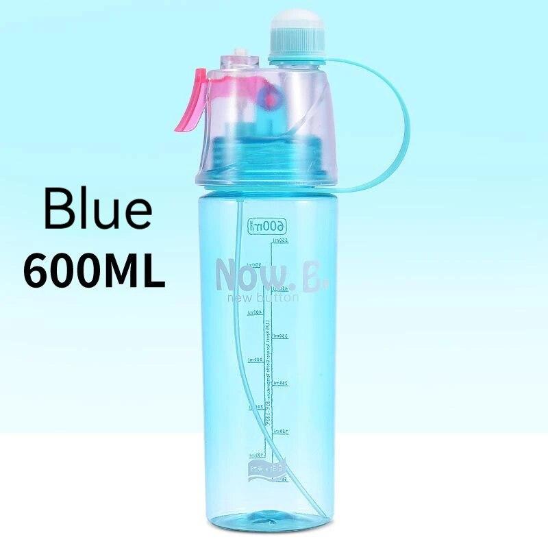 600ml Spray Kalten Wasser Flasche Sublimation Nebel Wasser Flasche Wiederverwendbare Gym Sport Kunststoff Flasche mit Spray Sommer 600ML blau