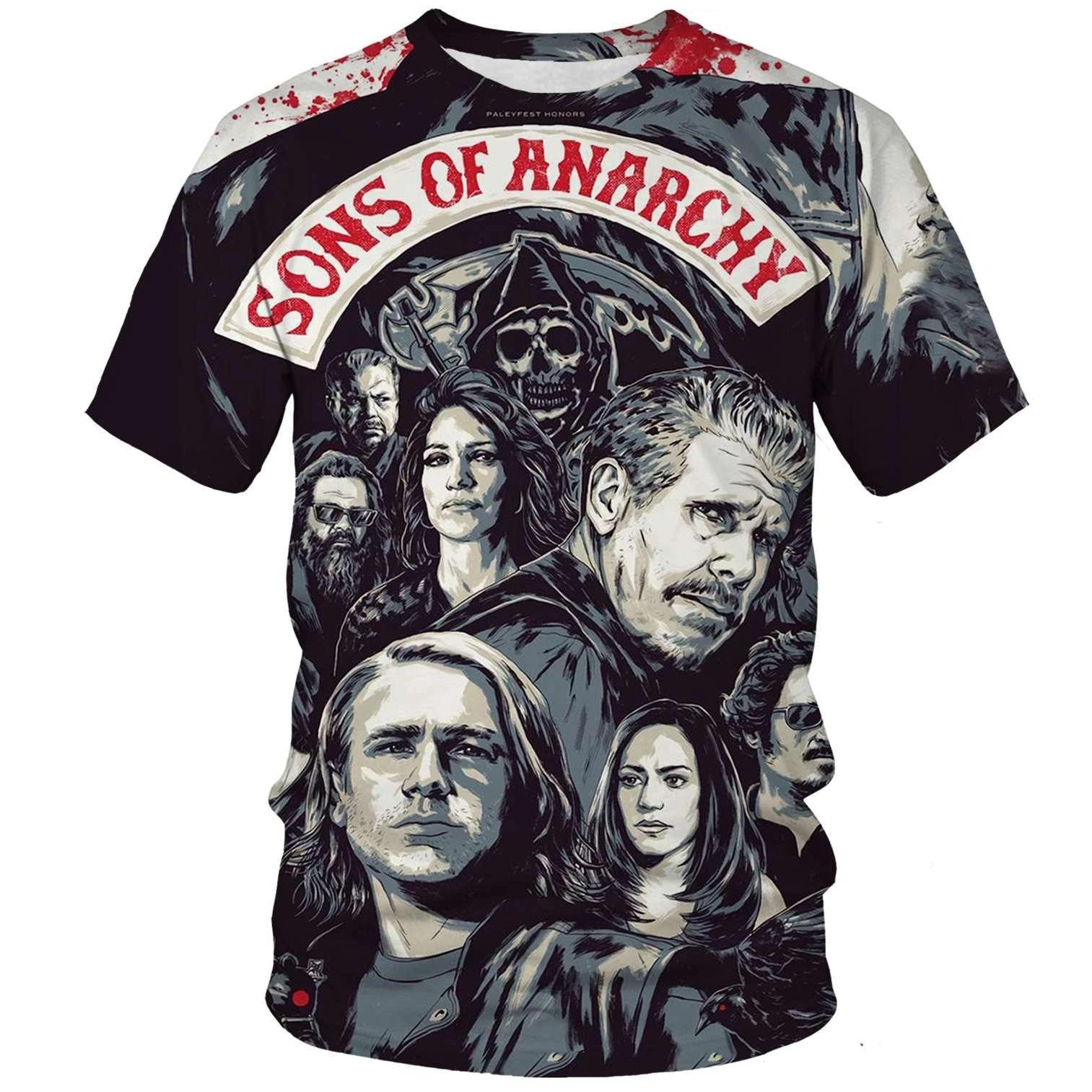 3D Sons of Anarchy TV-Serie Grafikdruck T-Shirts Lässig Kurzärmelig Herren T-Shirts - Weicher Mitteldehnbarer Stoff Sommer Relaxed Fit Kleidung 5XL