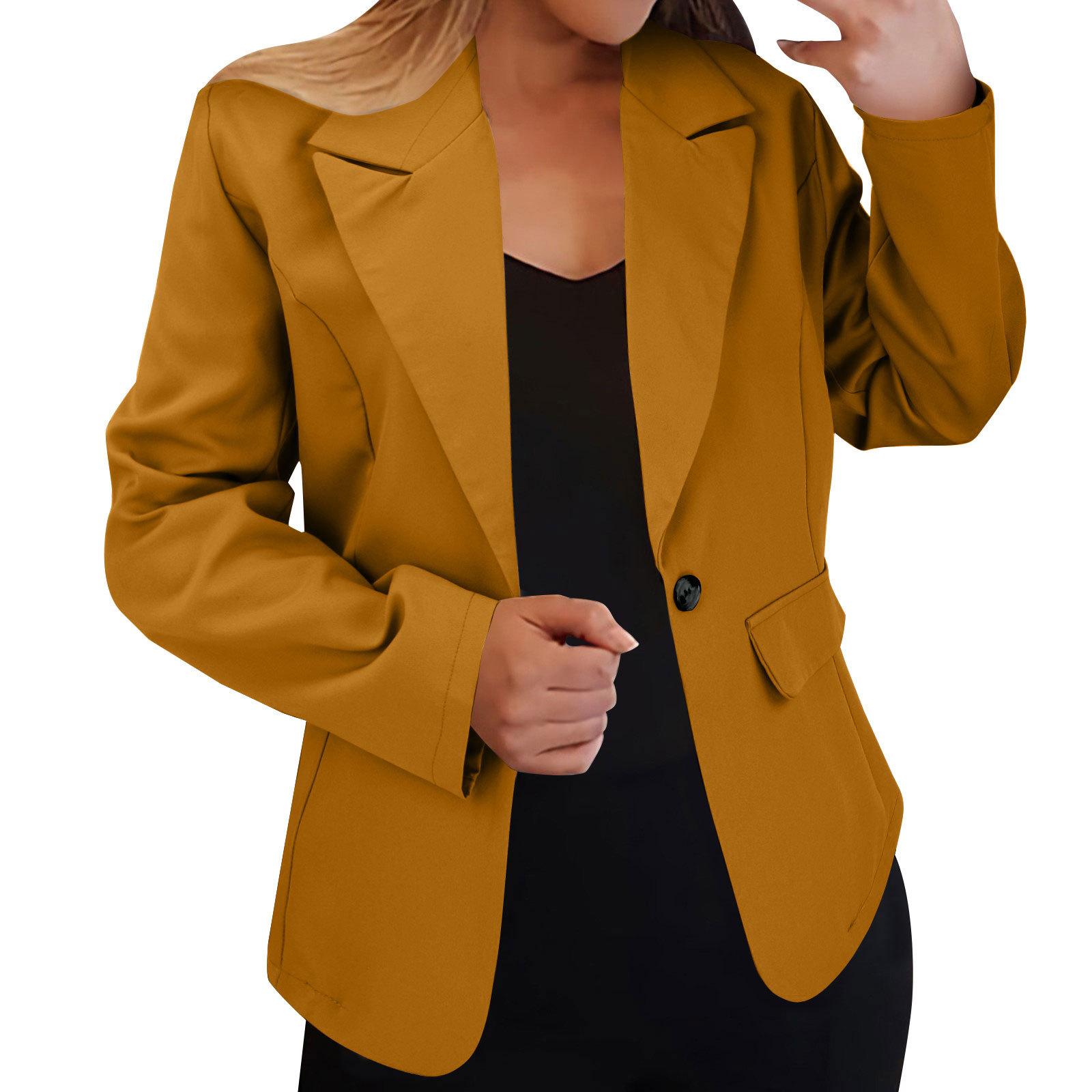 Damen Oversize Blazer Jacke Business Anzug Mantel Revers Langarm Solide Knopfleiste Lässig Elegant Mantel Trendy Loose Outwear XS dunkel gelb